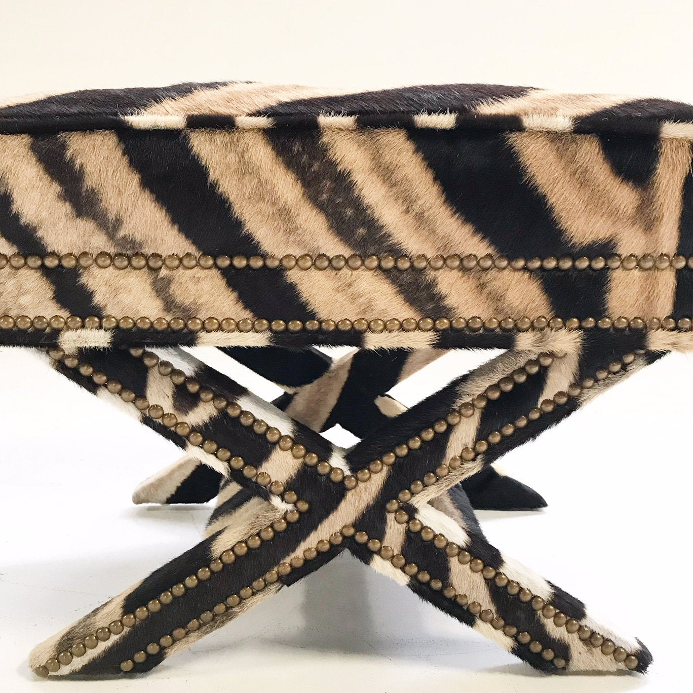 Billy Baldwin Style X Bench Ottoman Reupholstered in Zebra Hide