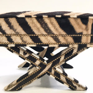 Billy Baldwin Style X Bench Ottoman Reupholstered in Zebra Hide
