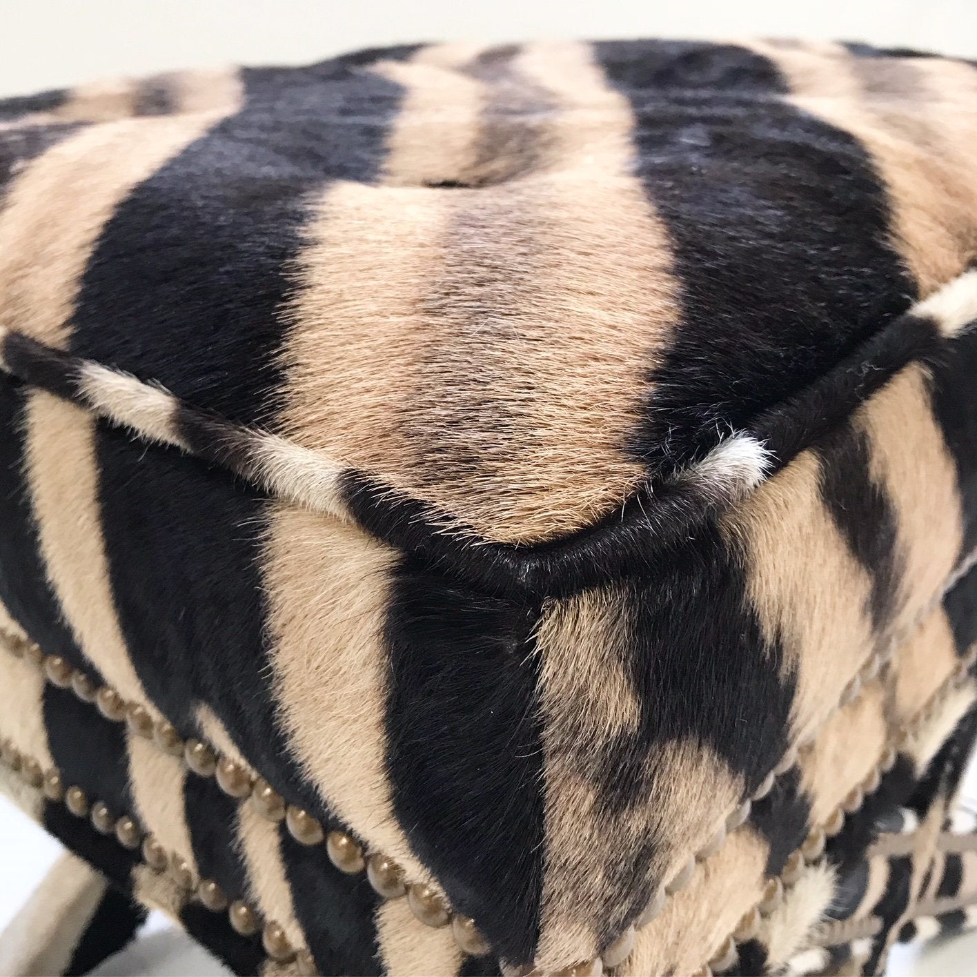 Billy Baldwin Style X Bench Ottoman Reupholstered in Zebra Hide