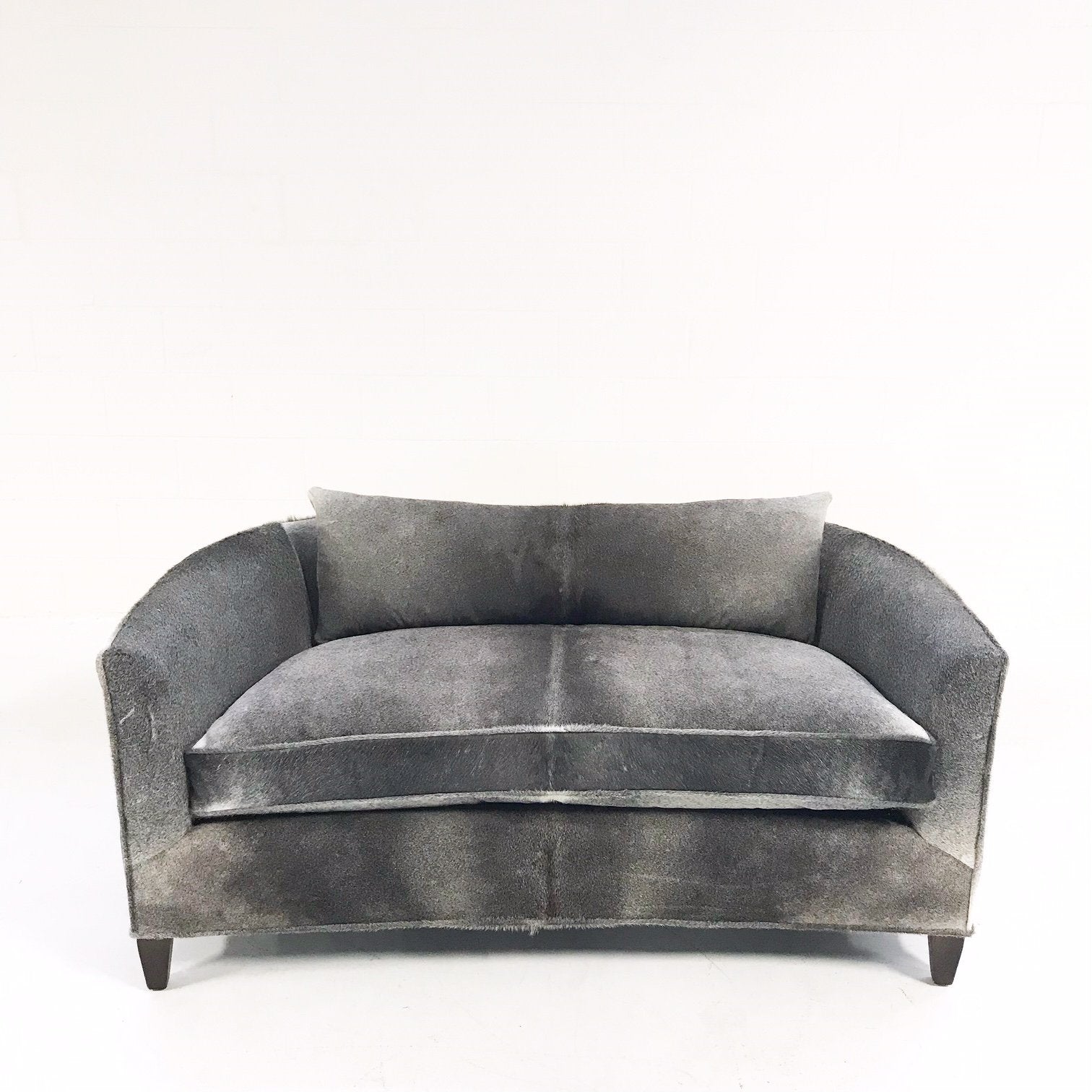Modern Loveseat Sofa Restored and Reupholstered in Brazilian Cowhide