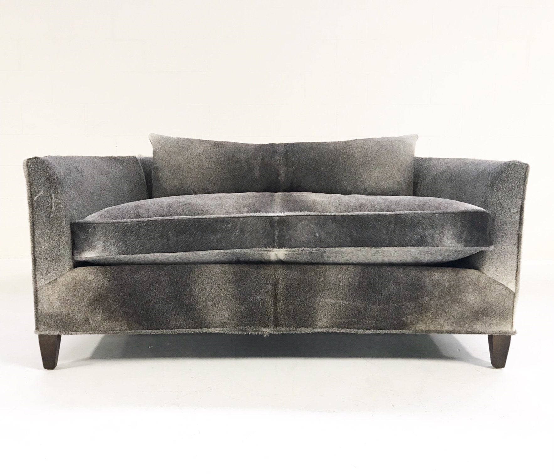 Modern Loveseat Sofa Restored and Reupholstered in Brazilian Cowhide