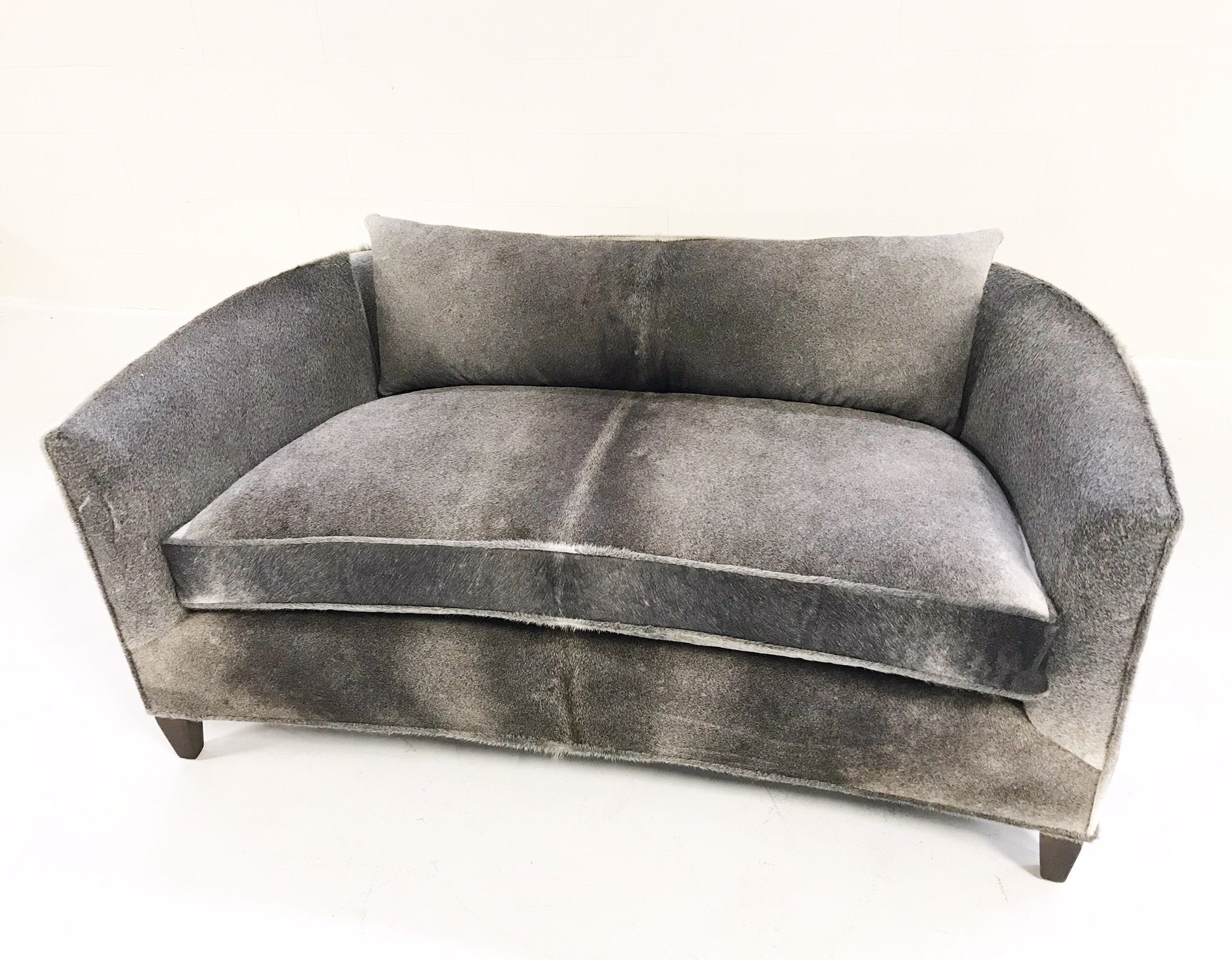 Modern Loveseat Sofa Restored and Reupholstered in Brazilian Cowhide