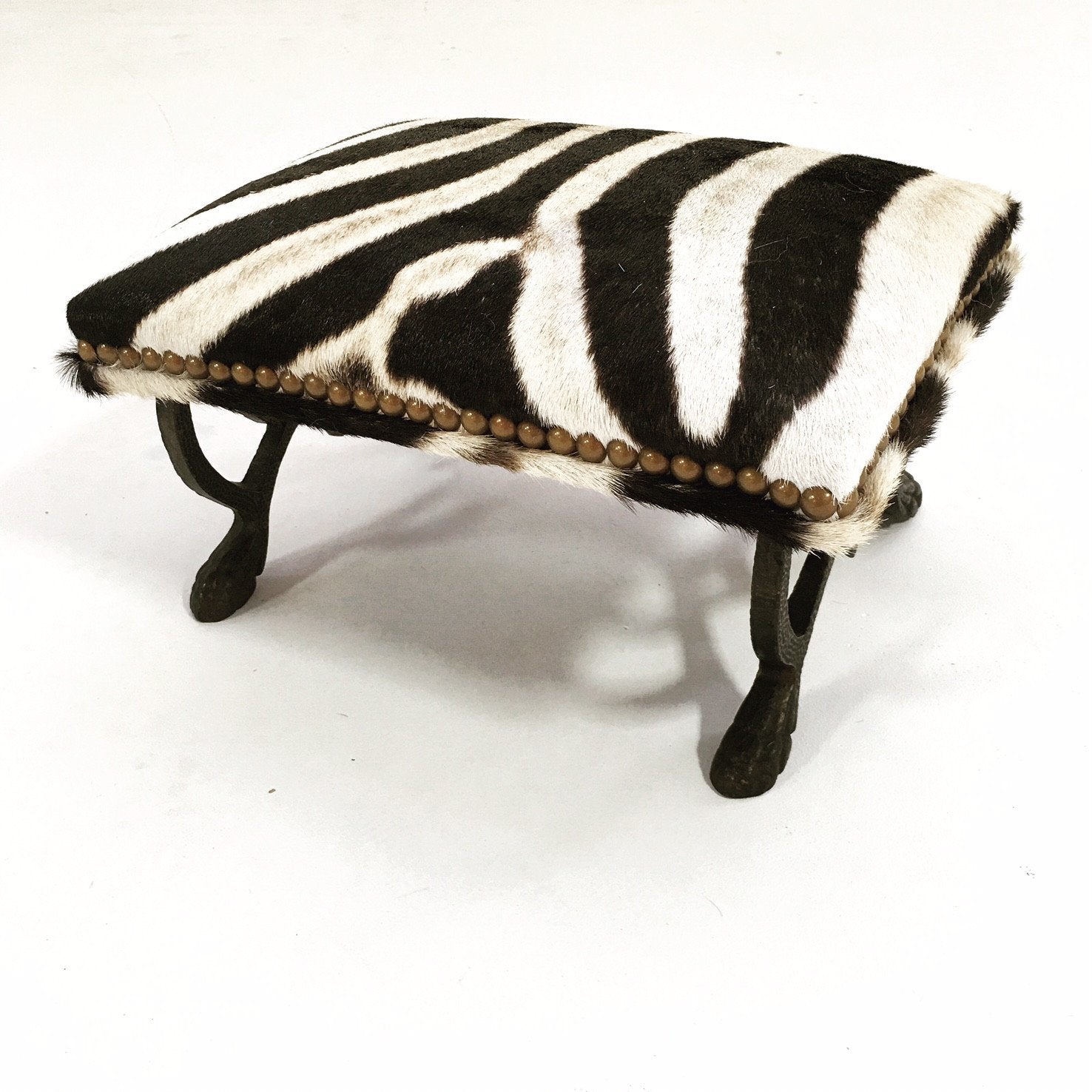Iron Foot Stool in Zebra Hide