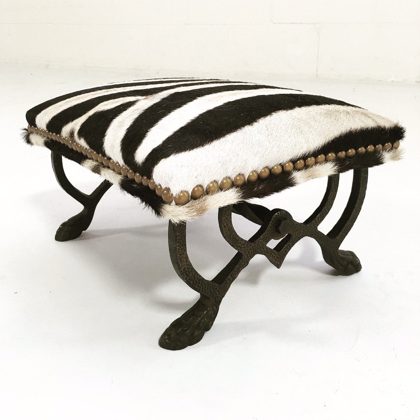 Iron Foot Stool in Zebra Hide