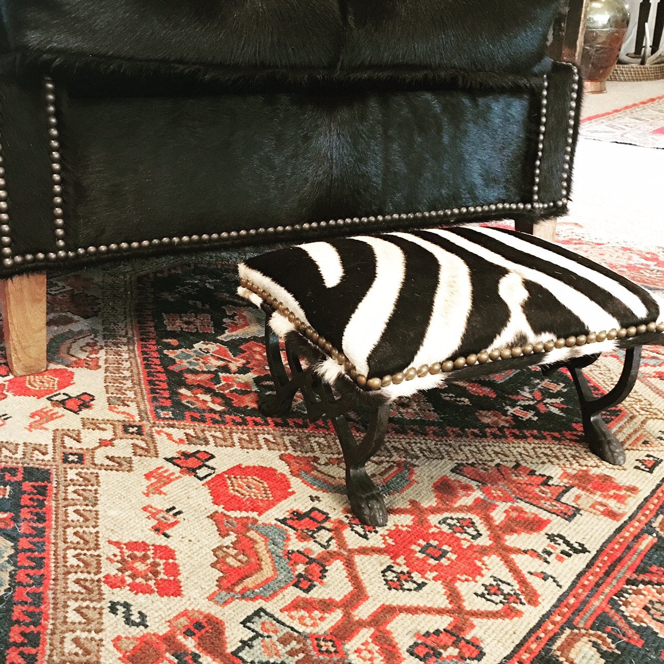 Iron Foot Stool in Zebra Hide