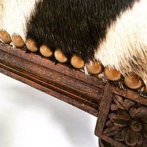 Carved Wood Foot Stool in Zebra Hide