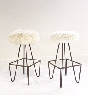 Weinding Stools Reupholstered in Brazilian Sheepskin