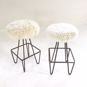 Weinding Stools Reupholstered in Brazilian Sheepskin
