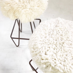 Weinding Stools Reupholstered in Brazilian Sheepskin