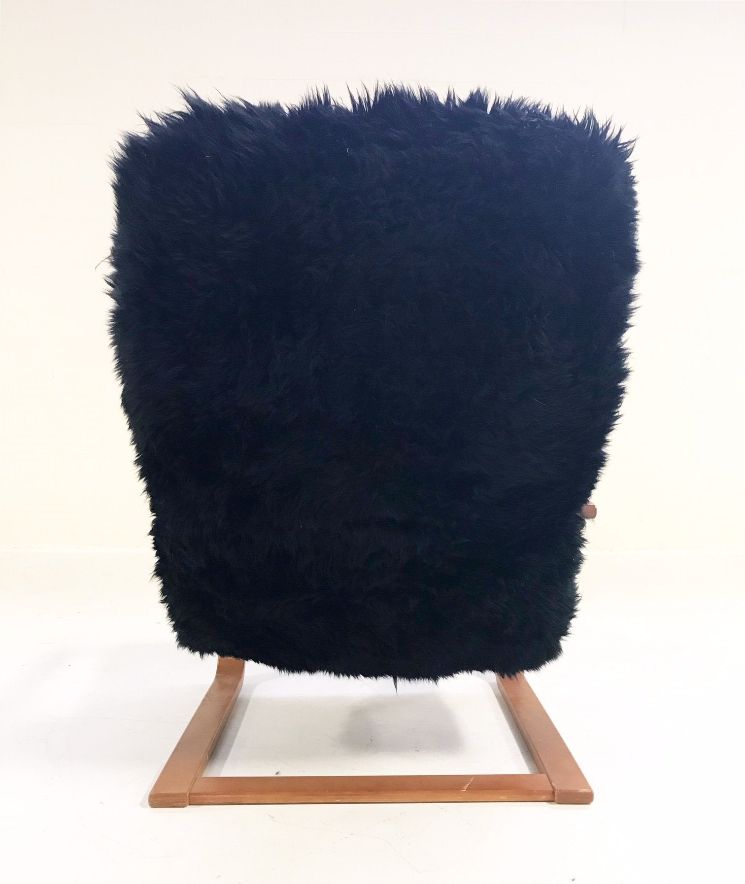 Mid-Century Lounge Chair in Black Brazilian Sheepskin