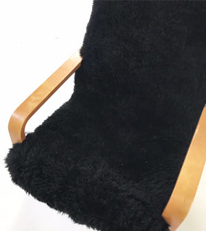 Mid-Century Lounge Chair in Black Brazilian Sheepskin