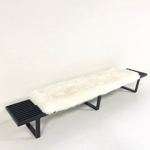 George Nelson & Associates for Herman Miller Slat Bench, Model 4693 with Sheepskin Cushion