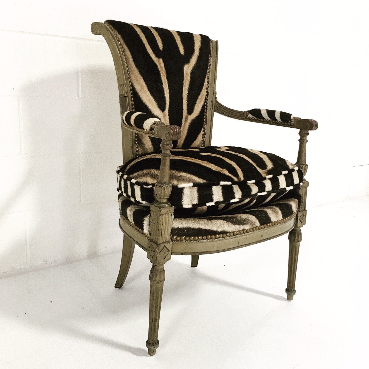 French Boudoir Armchair in Zebra Hide