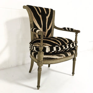 French Boudoir Armchair in Zebra Hide
