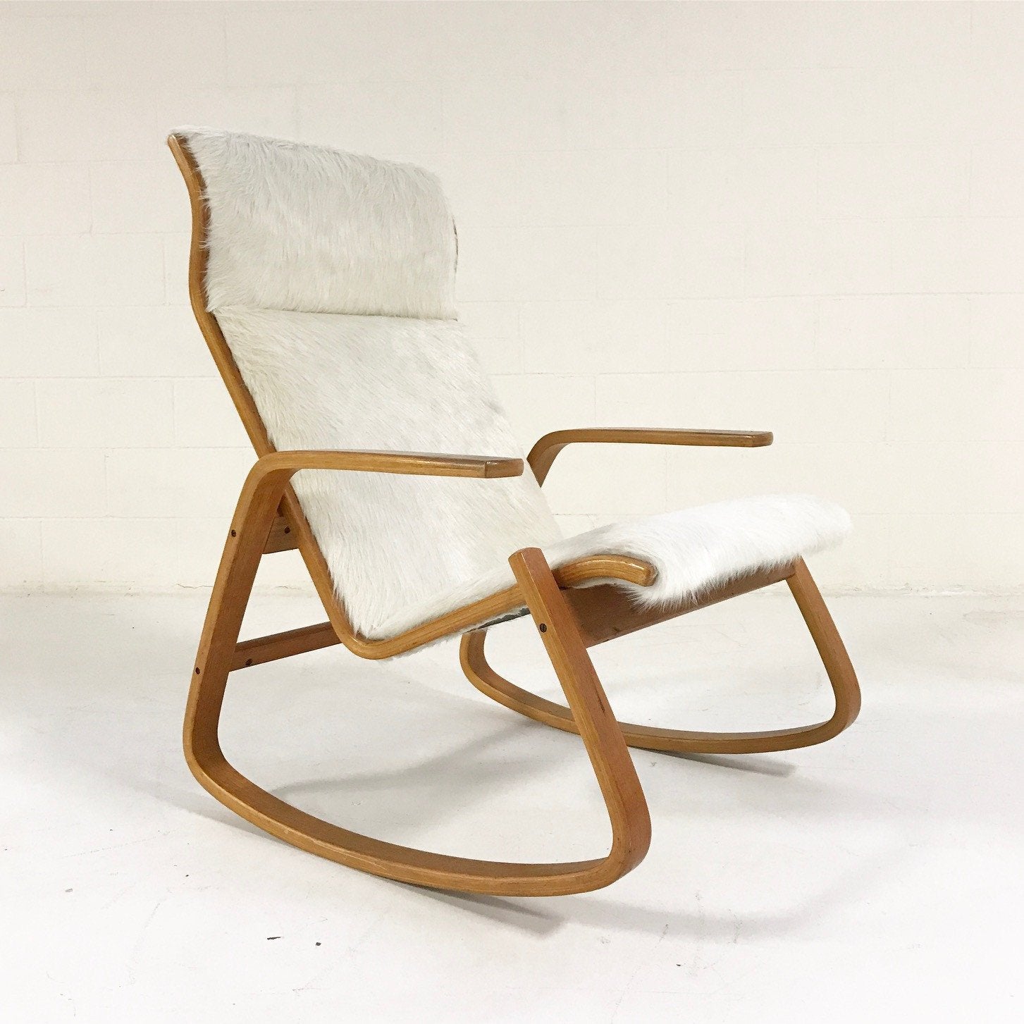 Ingmar Relling for Westnofa of Norway Danish Modern Rocking Chair in Ivory Cowhide
