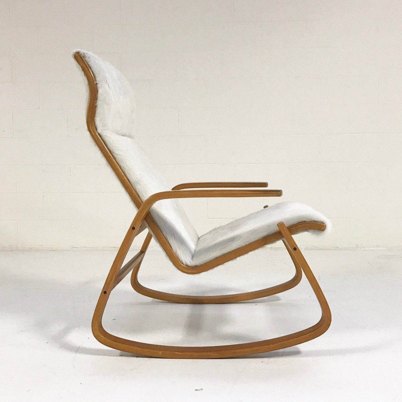Ingmar Relling for Westnofa of Norway Danish Modern Rocking Chair in Ivory Cowhide