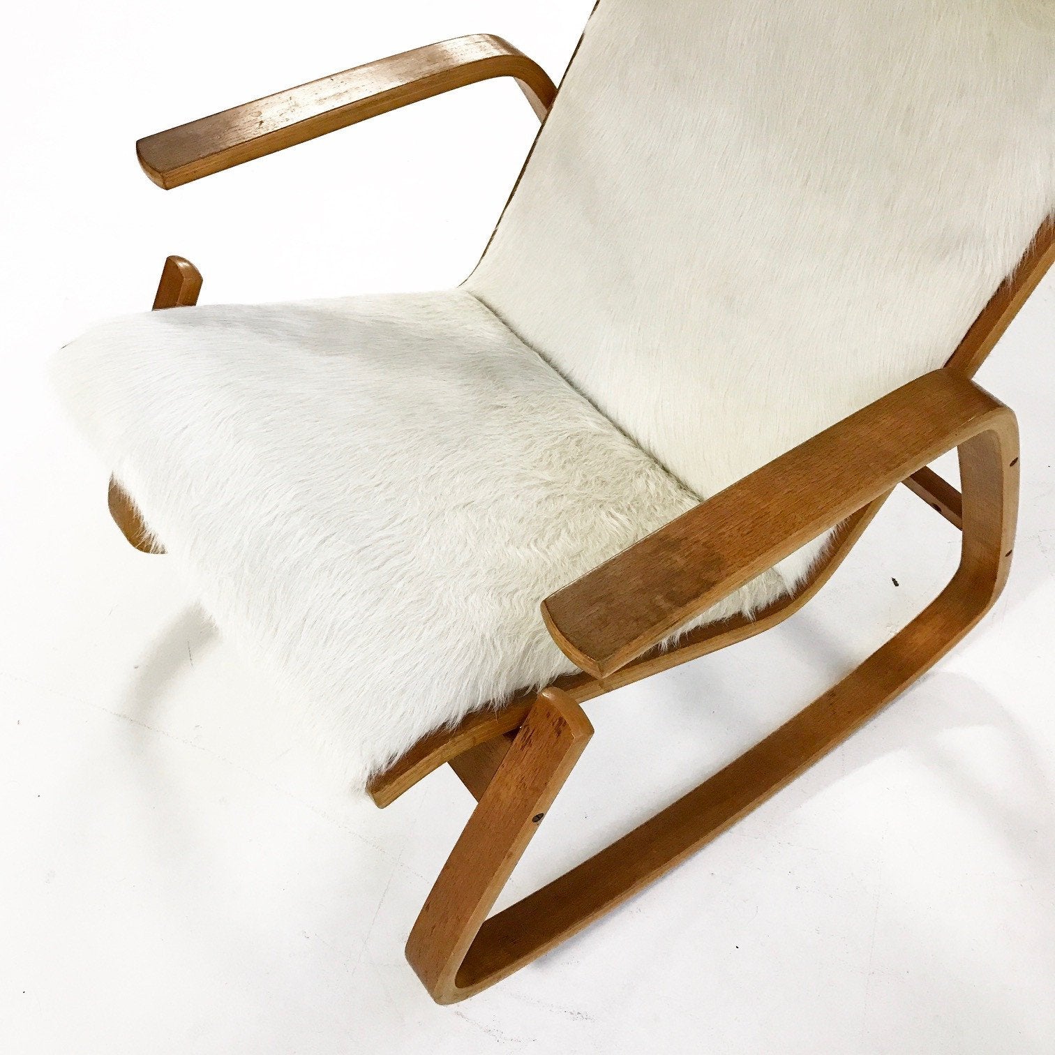 Ingmar Relling for Westnofa of Norway Danish Modern Rocking Chair in Ivory Cowhide