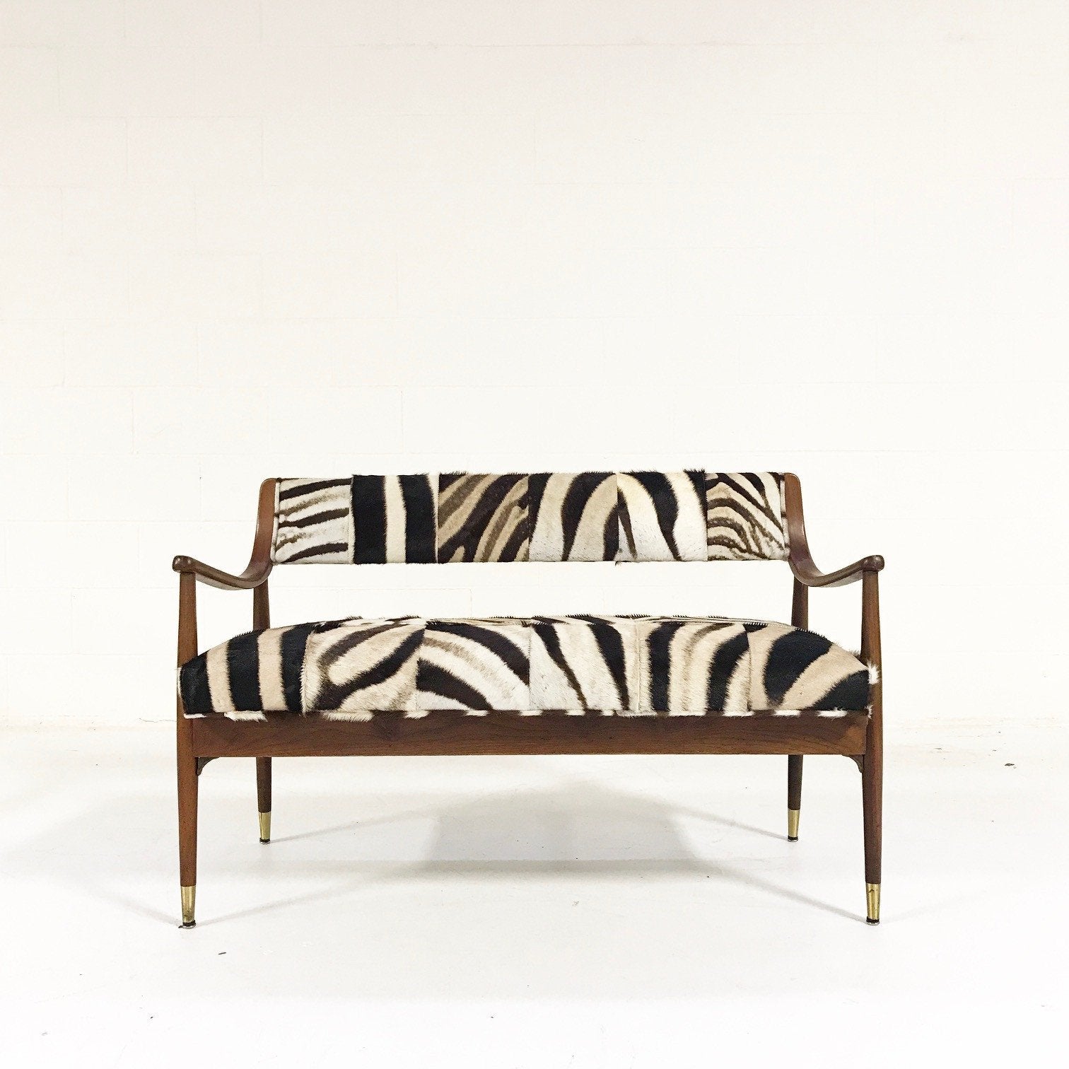Danish Style Settee Loveseat in Zebra Hide