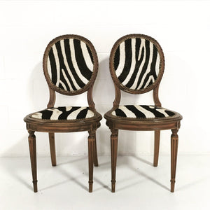 Louis XVI Style Side Chairs in Zebra Hide