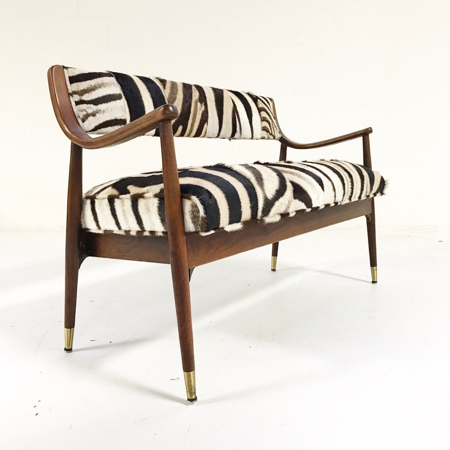 Danish Style Settee Loveseat in Zebra Hide