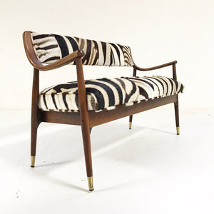 Danish Style Settee Loveseat in Zebra Hide