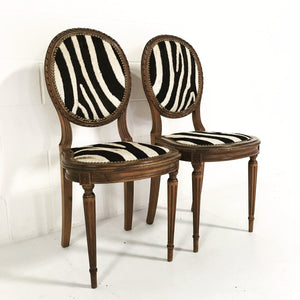 Louis XVI Style Side Chairs in Zebra Hide