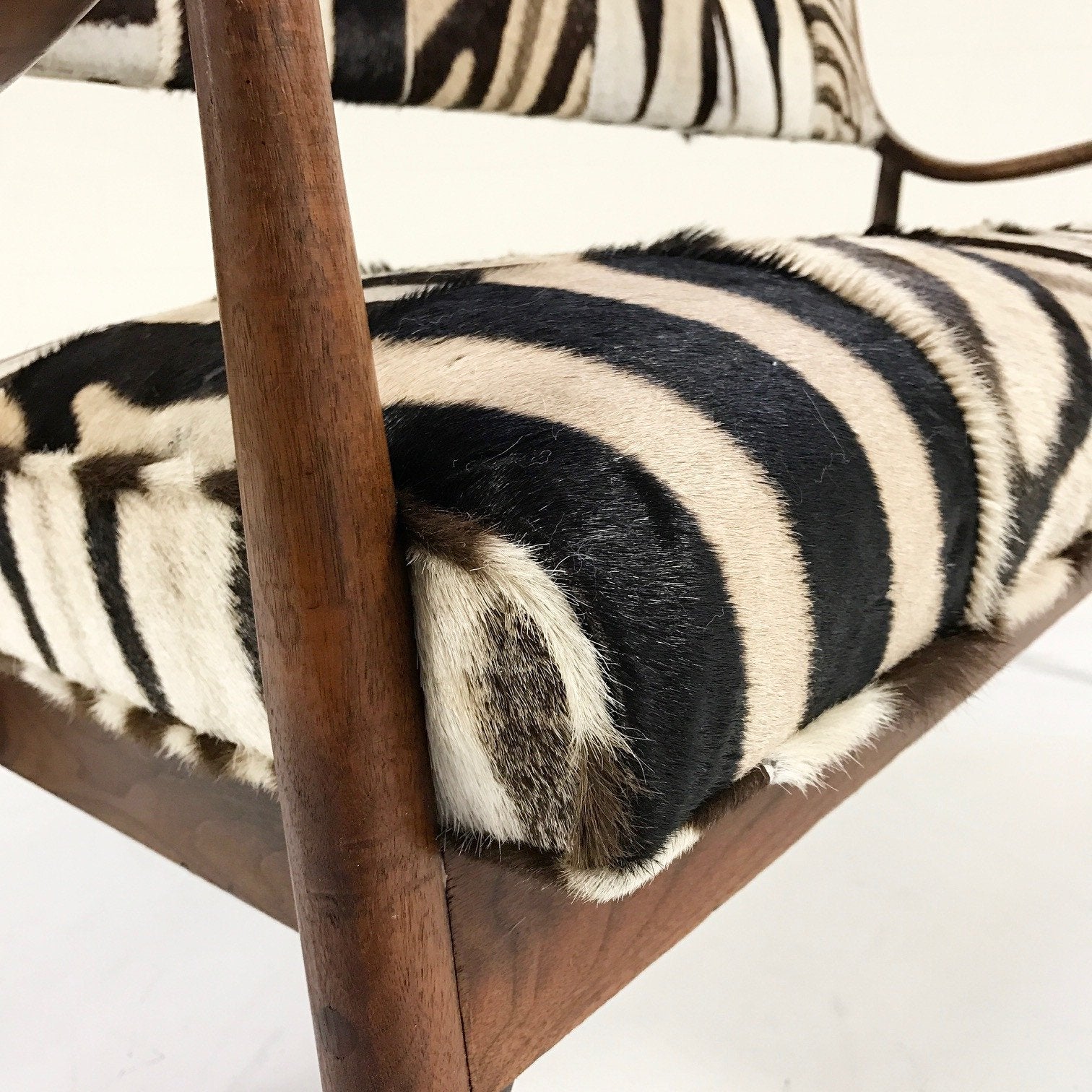 Danish Style Settee Loveseat in Zebra Hide