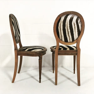 Louis XVI Style Side Chairs in Zebra Hide