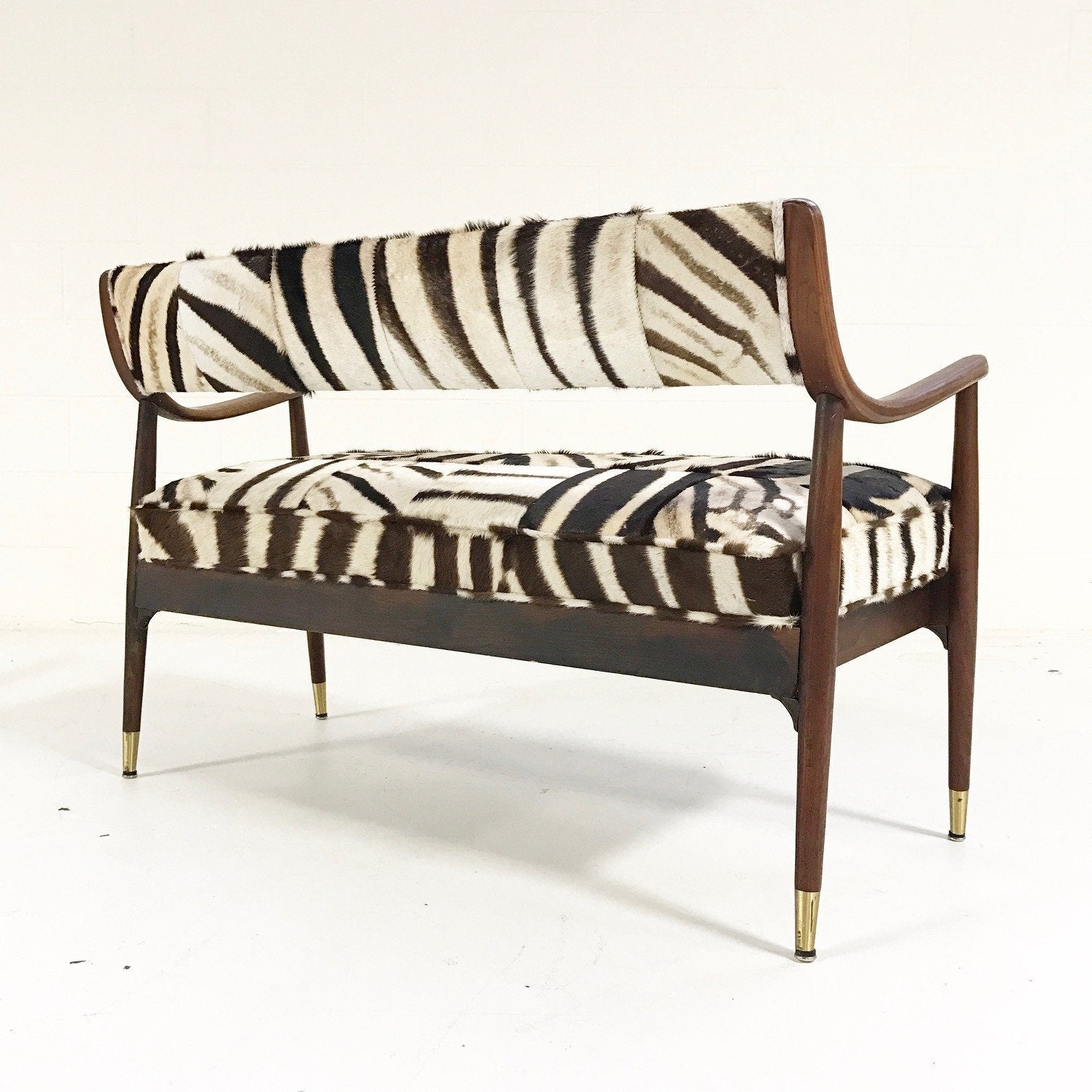 Danish Style Settee Loveseat in Zebra Hide