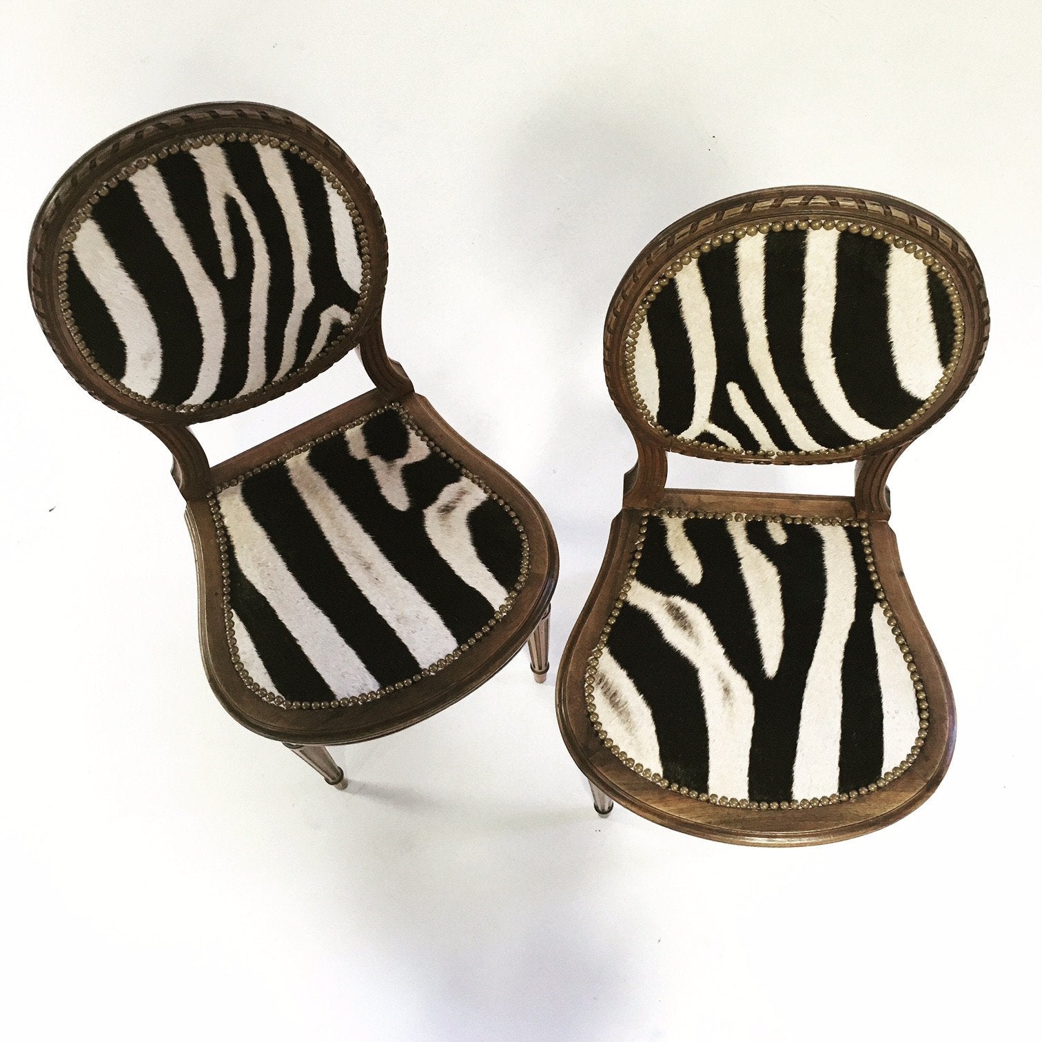 Louis XVI Style Side Chairs in Zebra Hide