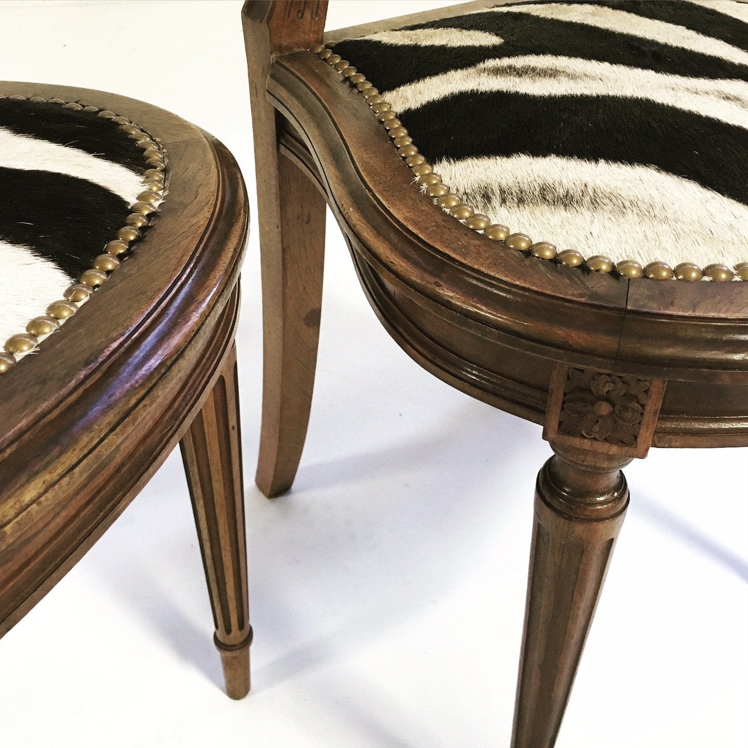 Louis XVI Style Side Chairs in Zebra Hide