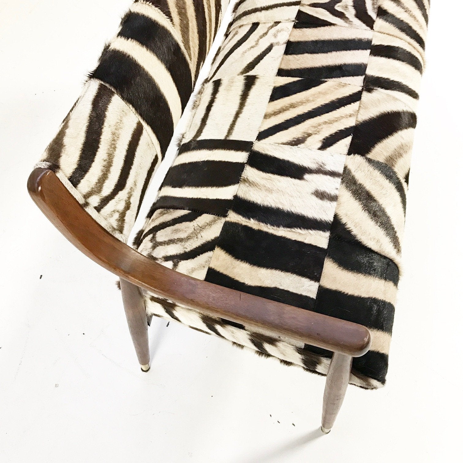 Danish Style Settee Loveseat in Zebra Hide