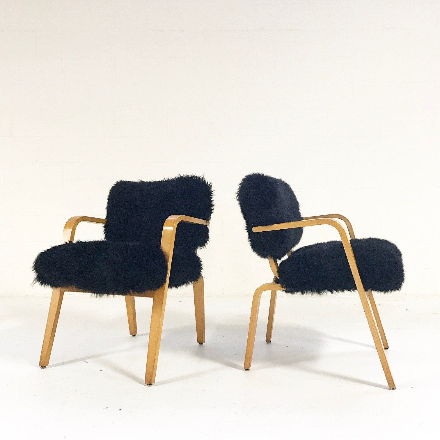 Thonet Chairs Reupholstered in Black Sheepskin