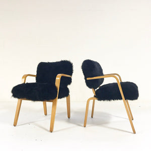 Thonet Chairs Reupholstered in Black Sheepskin