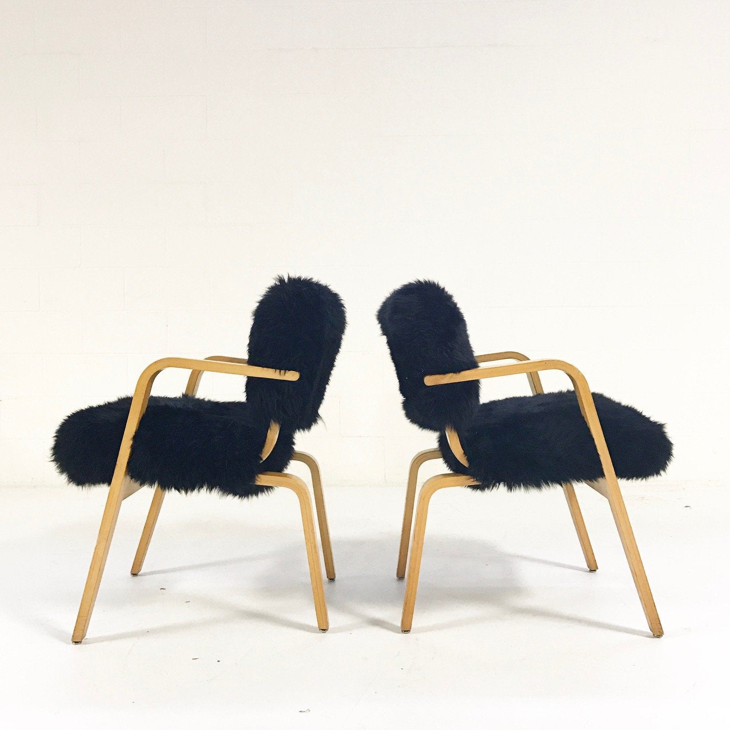 Thonet Chairs Reupholstered in Black Sheepskin