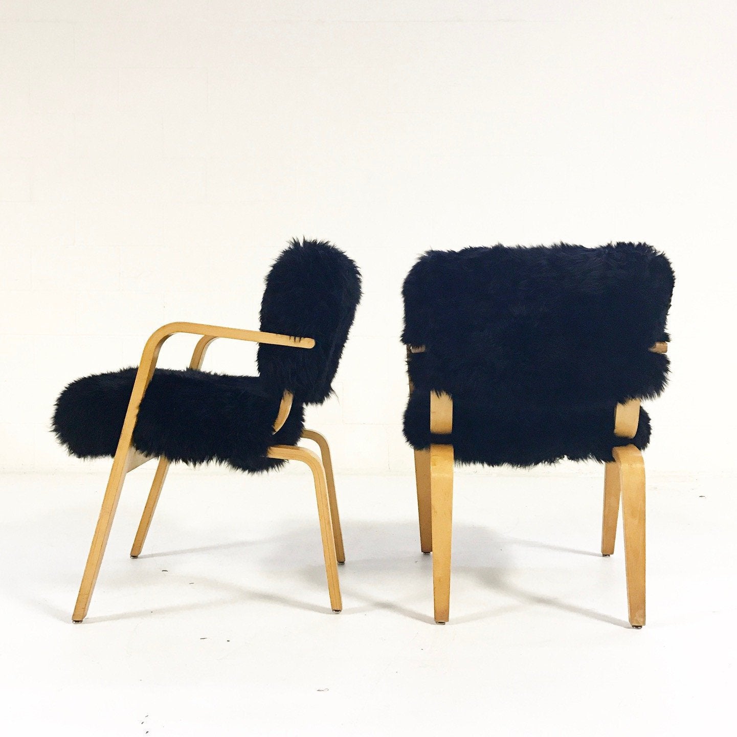 Thonet Chairs Reupholstered in Black Sheepskin