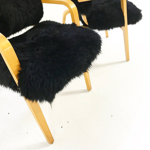 Thonet Chairs Reupholstered in Black Sheepskin