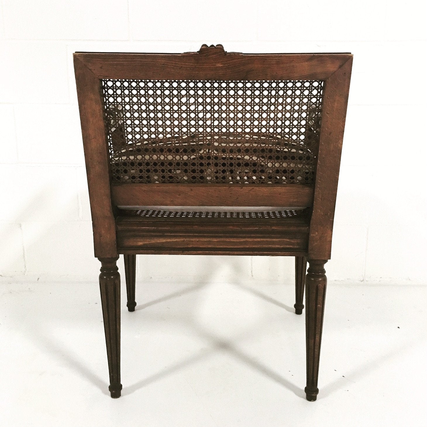 FRENCH LOUIS XVI STYLE BOUDOIR CHAIR WITH CANED BACK AND SEAT AND CUSTOM ZEBRA HIDE CUSHION