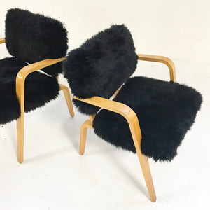 Thonet Chairs Reupholstered in Black Sheepskin