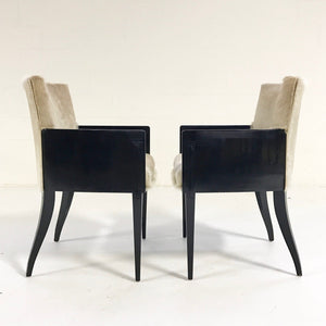 Pair of Art Deco Black Lacquered Chairs in Brazilian Cowhide
