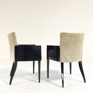 Pair of Art Deco Black Lacquered Chairs in Brazilian Cowhide