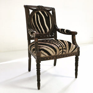 CARVED FRENCH CHAIR IN ZEBRA HIDE