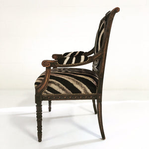 CARVED FRENCH CHAIR IN ZEBRA HIDE
