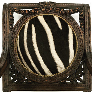 CARVED FRENCH CHAIR IN ZEBRA HIDE