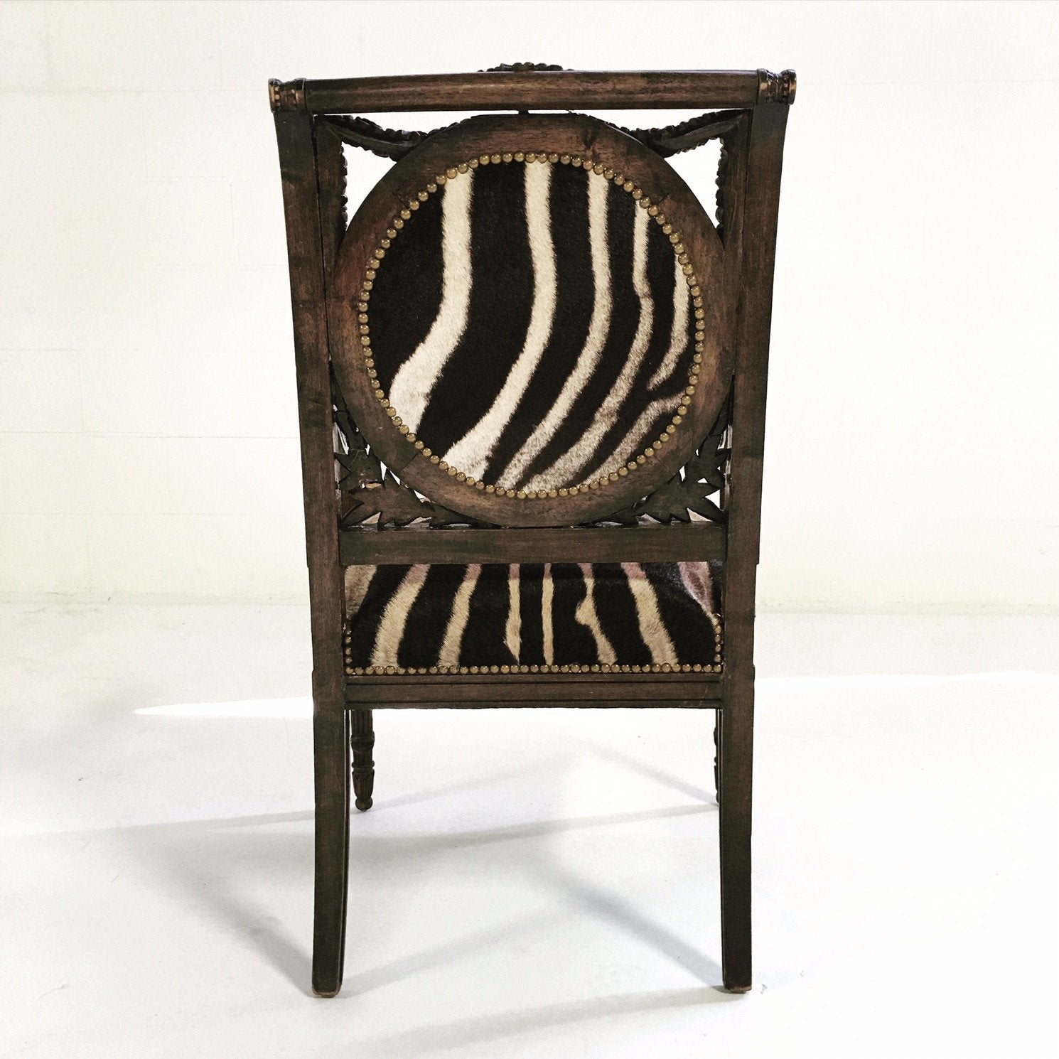 CARVED FRENCH CHAIR IN ZEBRA HIDE