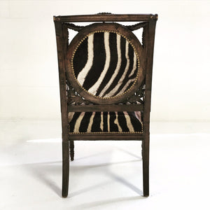 CARVED FRENCH CHAIR IN ZEBRA HIDE