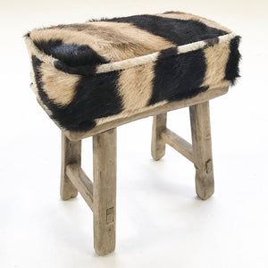 Mini Wooden Bench with Zebra Hide Cushion