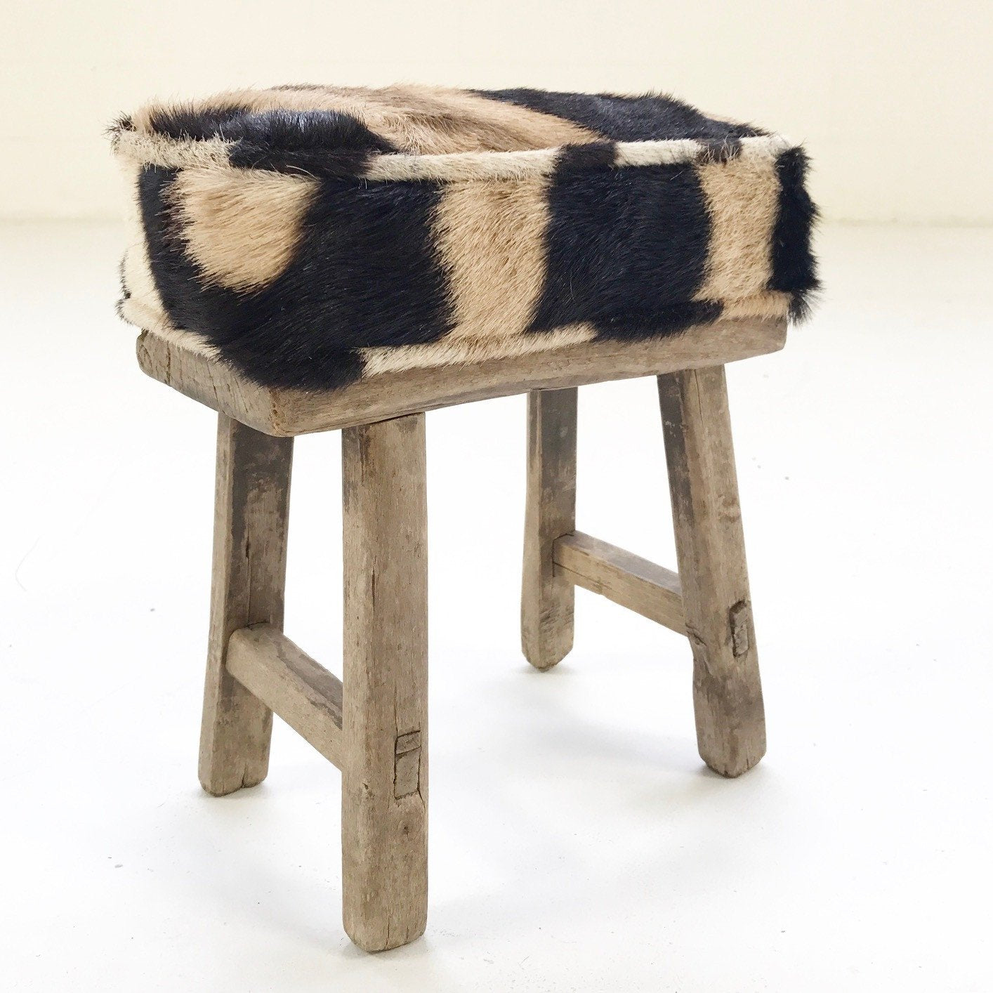 Mini Wooden Bench with Zebra Hide Cushion