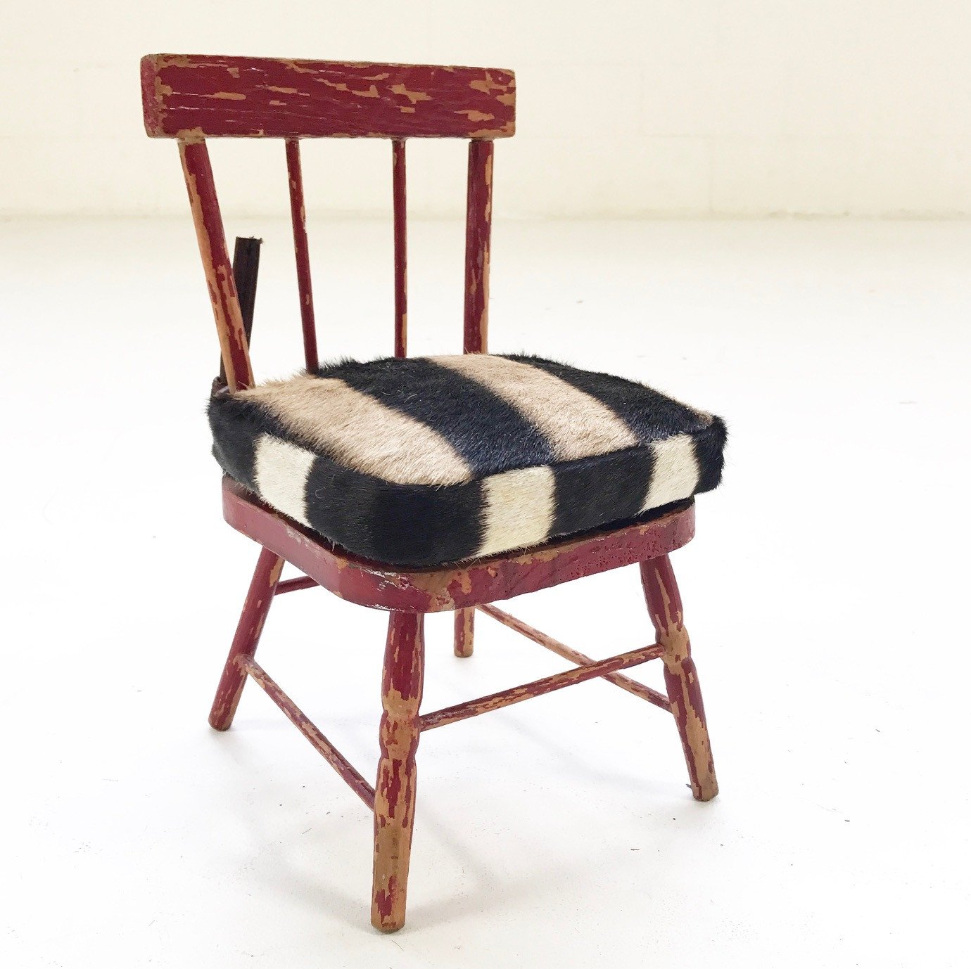 Mini Painted Red Chair with Zebra Hide Cushion