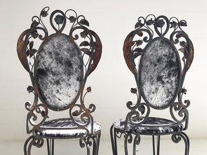 Iron Garden Chairs in Speckled Brazilian Cowhide - A Pair